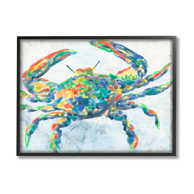 Az-930-Framed Abstract Hued Crab On Canvas by June Erica Vess Print